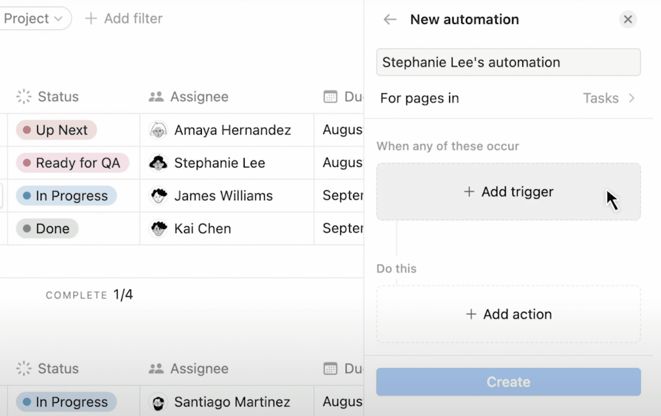 Workflow automation Notion gestion projet sprints tâches automatisation