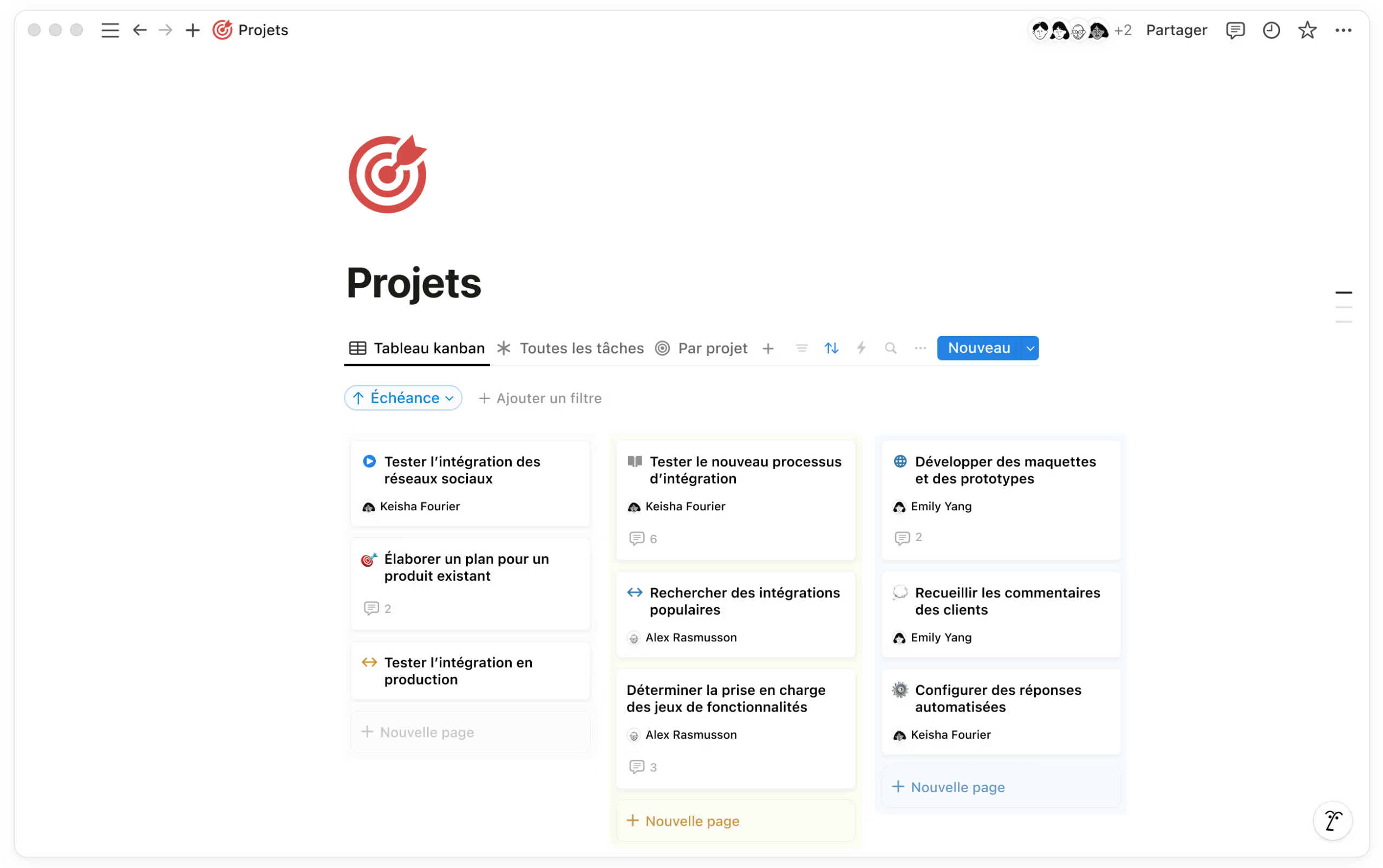 Une vue personnalisée indiquant les projets en kanban