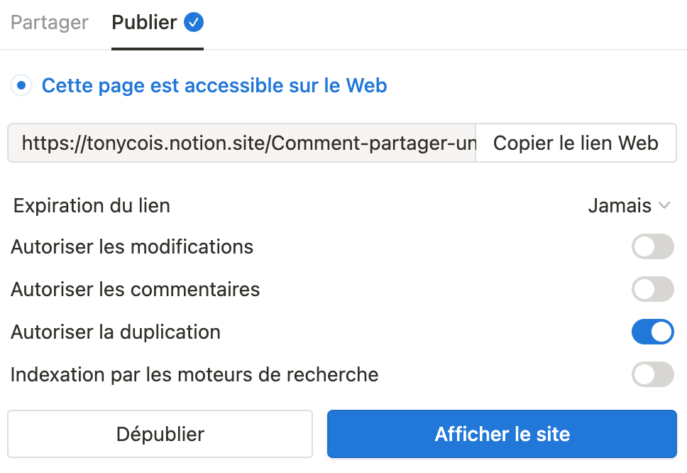 Comment publier une page avec Notion