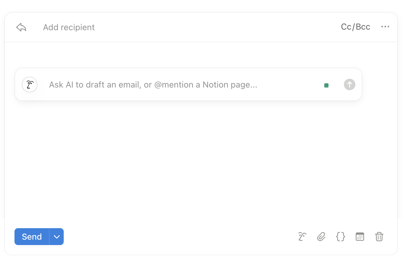 L’interface pour envoyer des emails et demander à Notion AI de nous aider